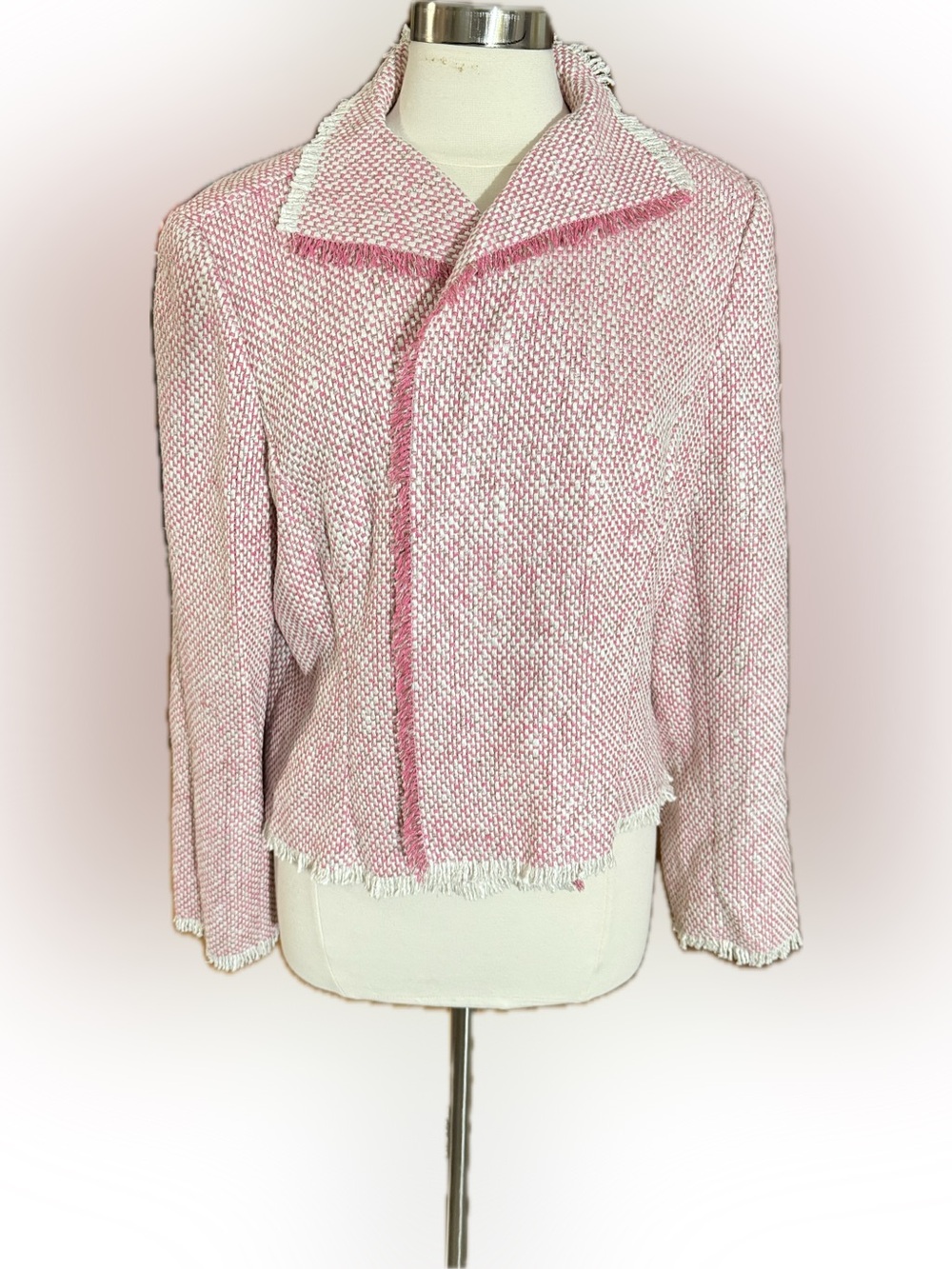 Doncaster Pink & White Tweed Fringe Blazer